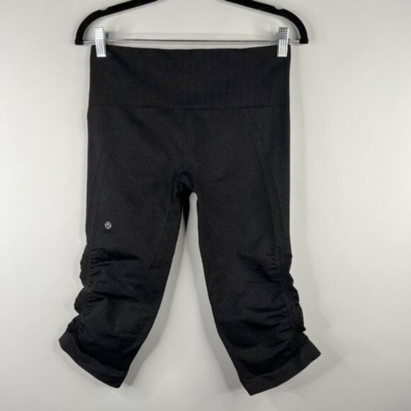 Lululemon In The Flow Crop II Yoga Training Leggings Size 4 Heathered Deep Coal - Picture 4 of 7